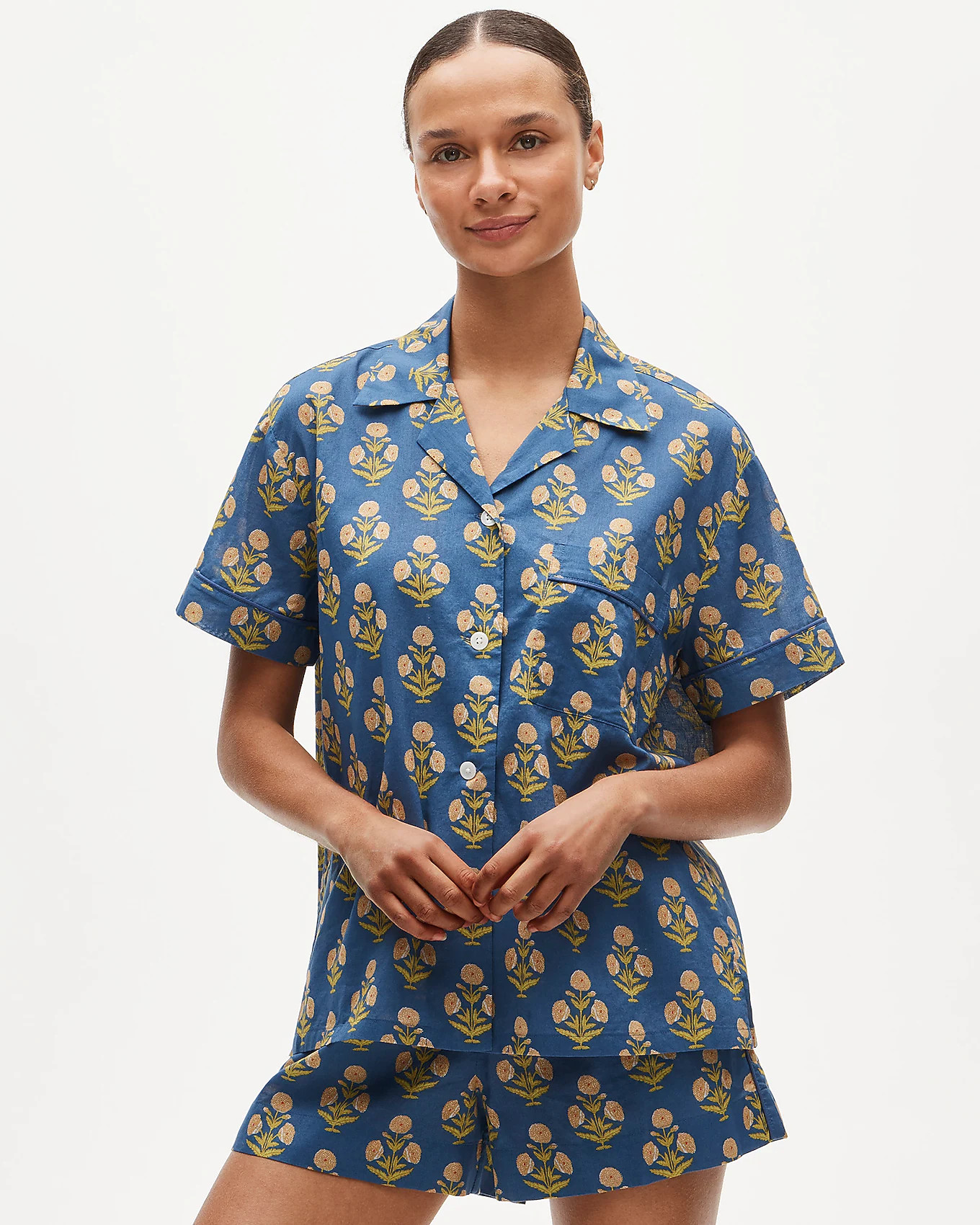 Pajama short set in marigold block print | J. Crew US