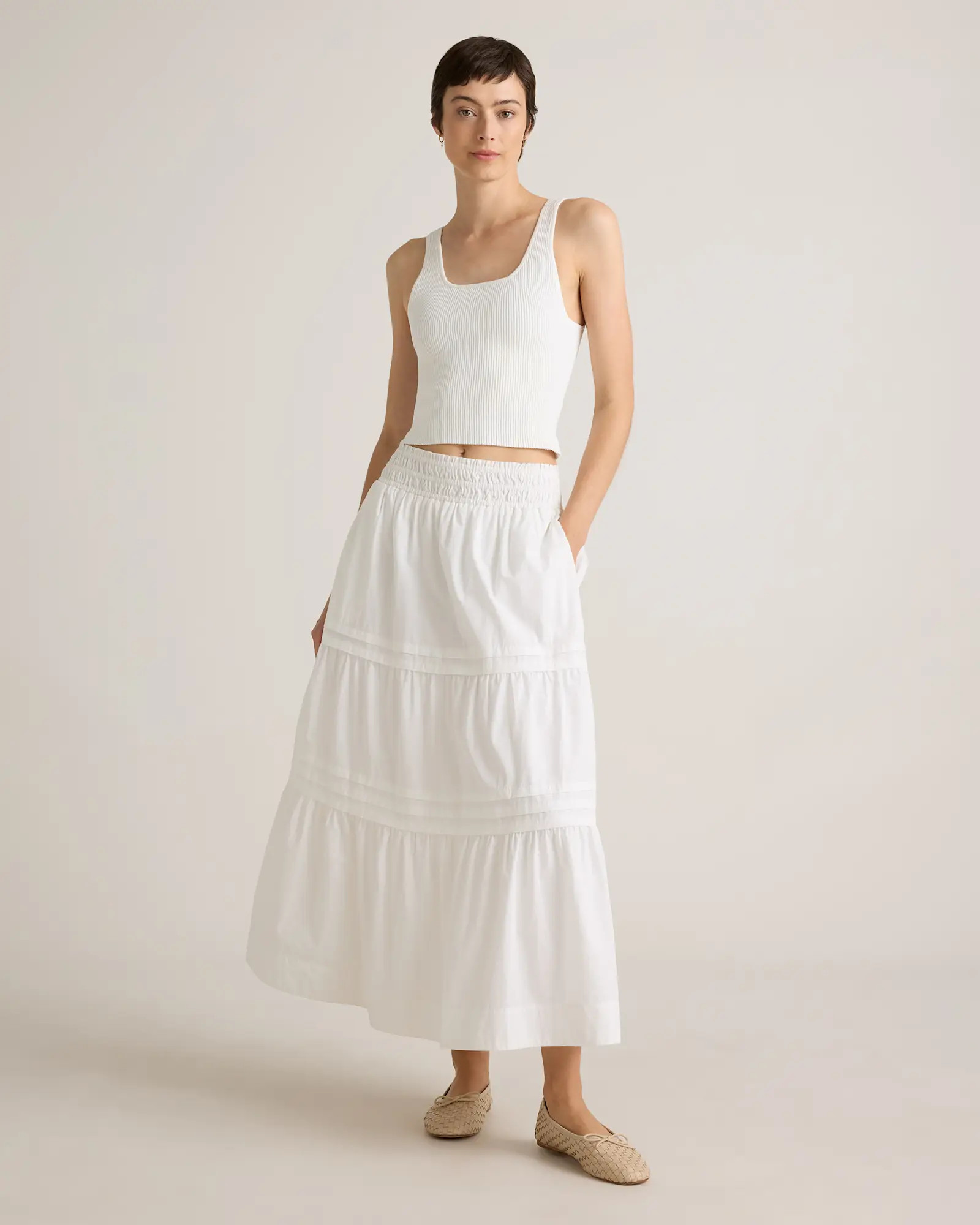 100% Organic Cotton Tiered Maxi Skirt in Classic White | Quince