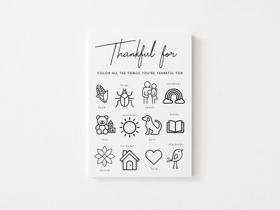 Thankful For Kids Coloring Activity - 5x7 - Editable Canva Template (Printable) Instant Download ... | Etsy (US)