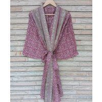 Pure Silk Midi Kimono Robe Gown Night Dressing Robes Boho Cape Jacket Lounge Leisure Wear Evening House Coat Pink Kimonos Mkmo1160 | Etsy (US)