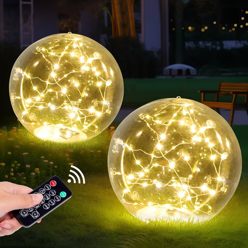 FunFanso 14 Inch Solar Globe Lights Outdoor 2 PCS, Inflatable Hangable IP68 Waterproof Floating P... | Amazon (US)