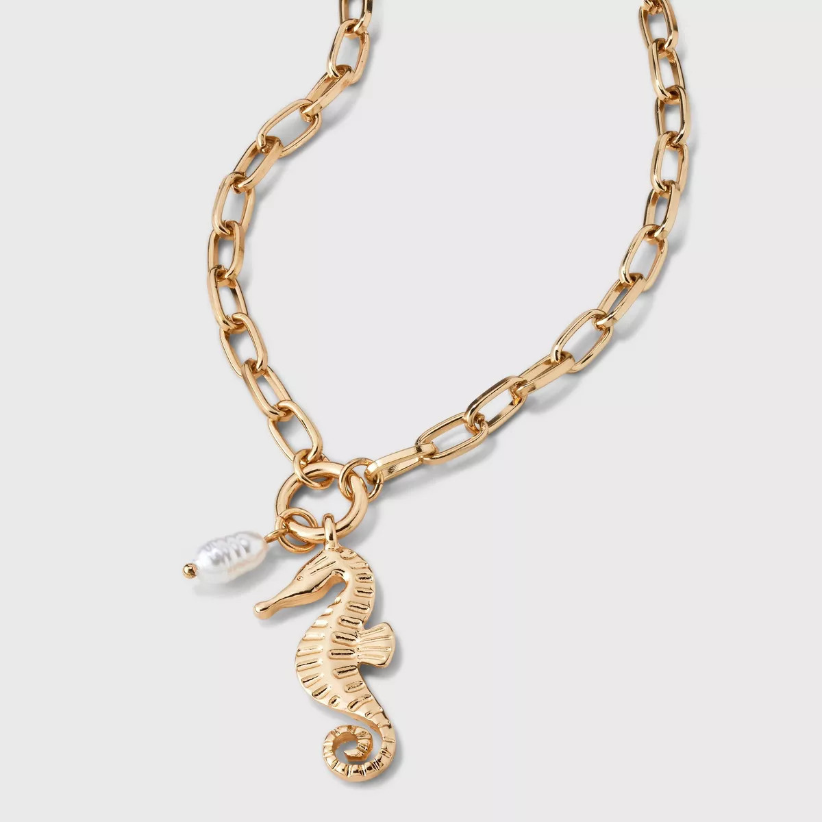 Seahorse Pearl Chain Charm Pendant Necklace - A New Day™ Metallic Gold | Target