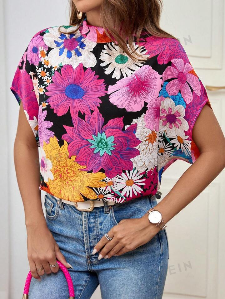 SHEIN Clasi Floral Print Batwing Sleeve Blouse | SHEIN