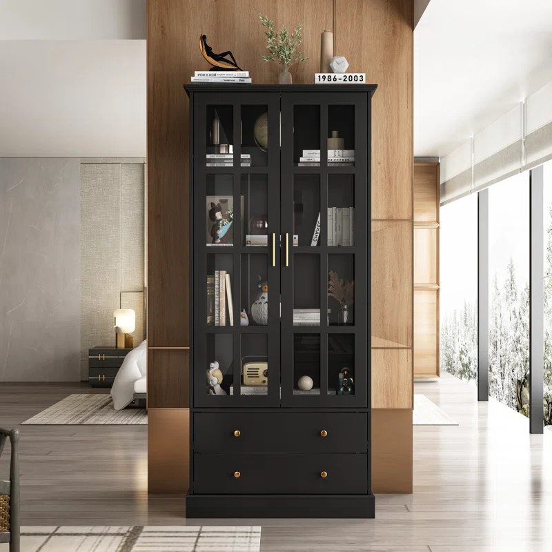 Display Cabinet With Tempered Glass Door And 2 Drawers | Wayfair North America