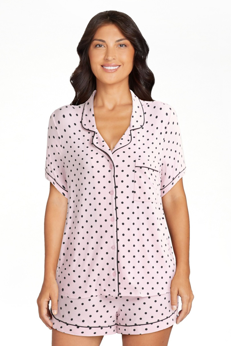 Joyspun Women’s Short Sleeve Knit Notch Collar Top and Shorts Pajama Set, 2-Piece, Sizes XS to ... | Walmart (US)