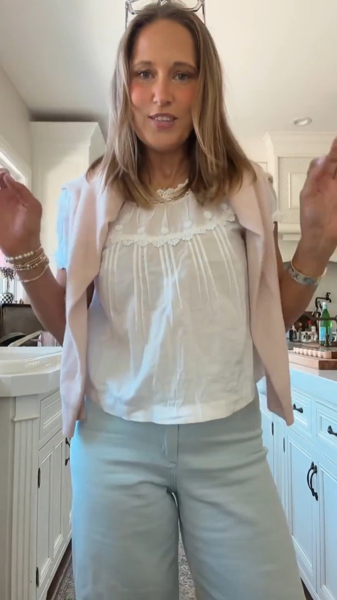 This blouse is full of beautiful feminine details that never go out of style. Paired with a soft pink cashmere sweater, it creates a classic look that’s perfect for everything from lunch with friends to the office or weekend outings. These are timeless pieces you’ll enjoy wearing season after season.

#LTKSeasonal #LTKOver40 #LTKMidsize
