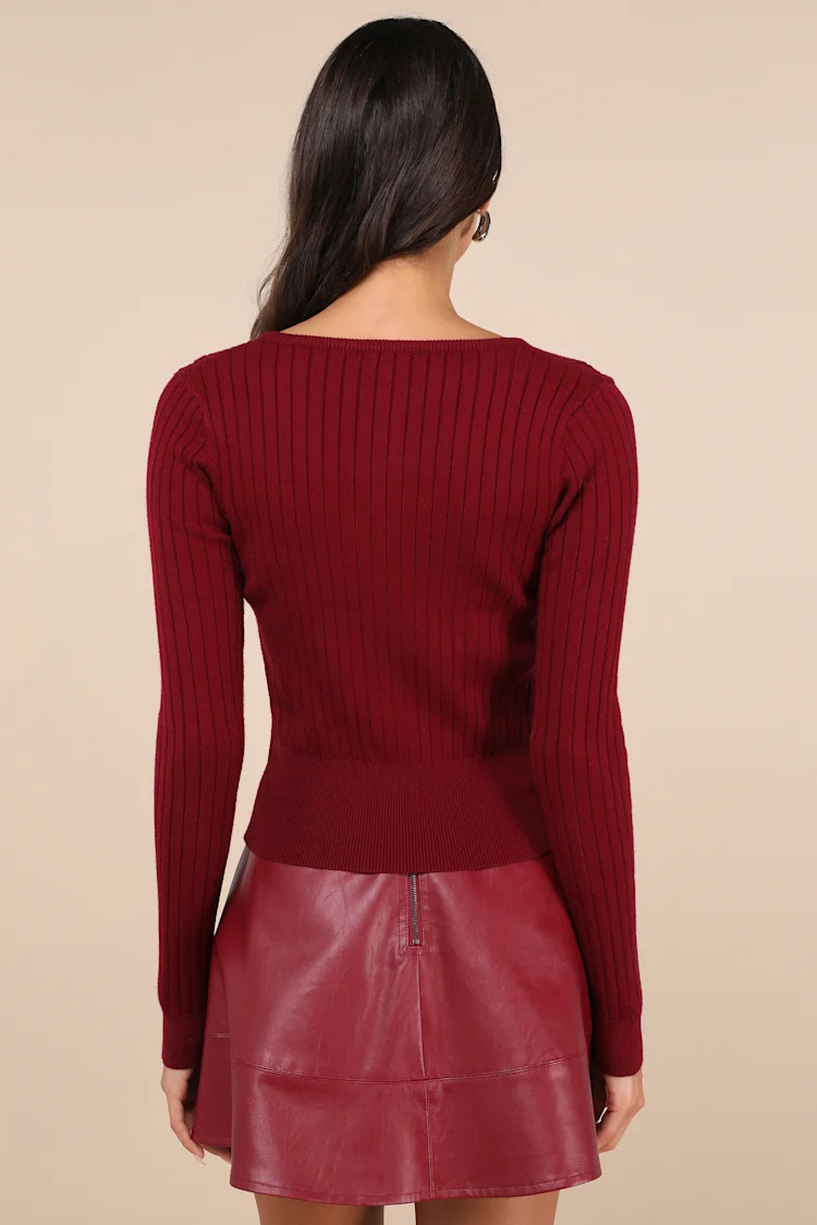 Perfect Classic Burgundy Ribbed Knit Cardigan Sweater | Lulus