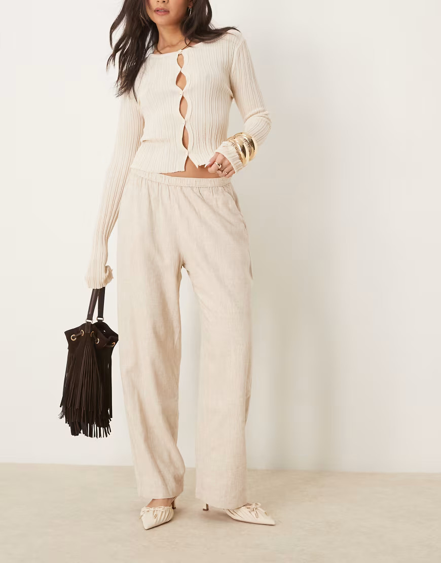 Abercrombie & Fitch pull on linen blend straight leg trouser in beige-Neutral | ASOS (Global)