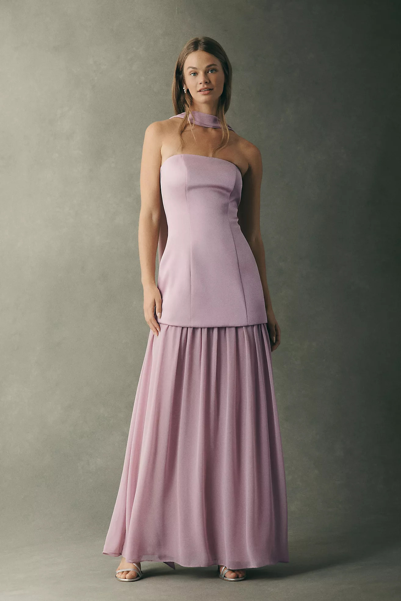 Mare Mare Natalie Strapless Stretch Satin Chiffon Maxi Dress | Anthropologie (US)