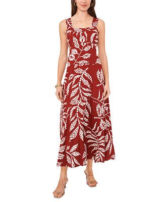 Vince Camuto Printed Square-Neck Smocked-Back Maxi Dress - Macy's | Macy's