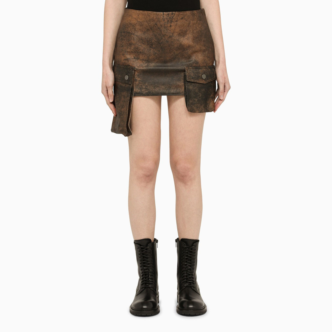 Brown leather miniskirt | The Double F