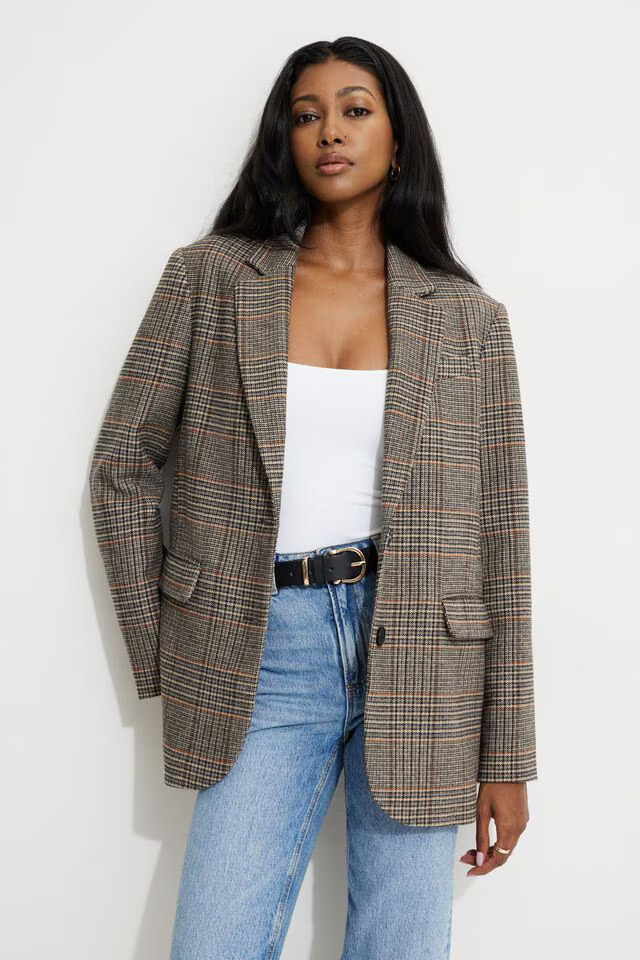 Diana Plaid Oversized Blazer | Dynamite Clothing