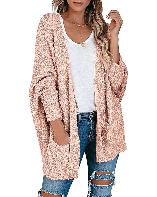 ANRABESS Women's Long Sleeve Soft Chunky Knit Sweater Open Front Cardigan Outwear with Pockets A2... | Amazon (US)
