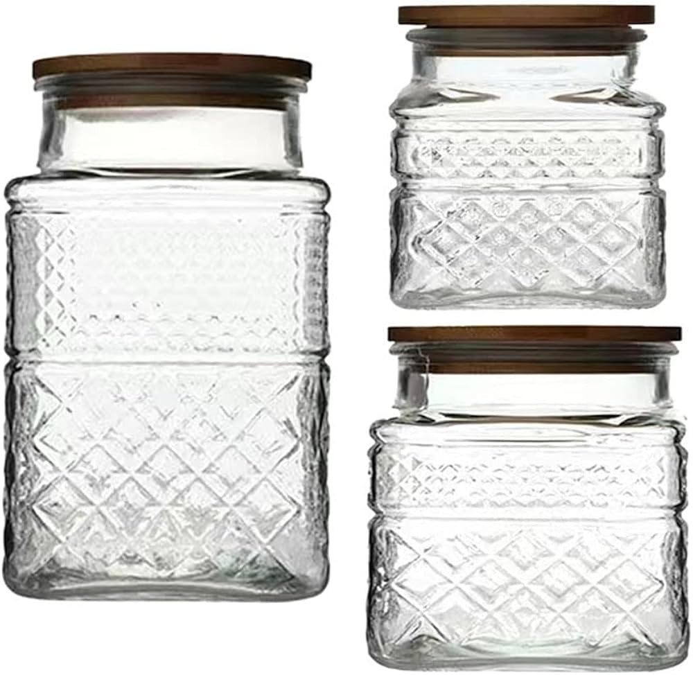 Livejun Glass Storage Jars Vintage Embossed Canisters Food Cereal Storage Containers with Bamboo ... | Amazon (US)