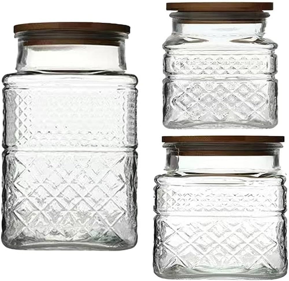 Livejun Glass Storage Jars Vintage Embossed Canisters Food Cereal Storage Containers with Bamboo ... | Amazon (US)