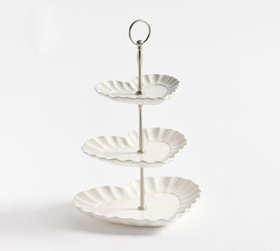 Heirloom Scalloped Heart Stoneware Tiered Stand | Pottery Barn (US)