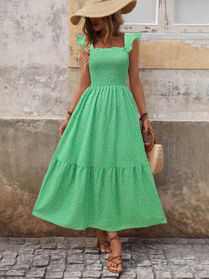 SHEIN Clasi Women's Elegant Floral Off-Shoulder Spaghetti Strap Ruffle Vacation Dress (Random Pri... | SHEIN