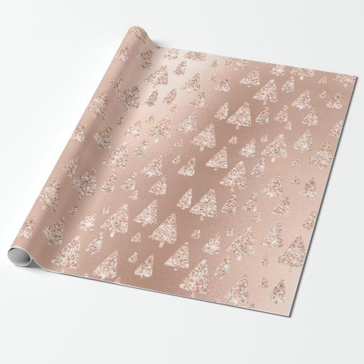 Pink Rose Powder Gold Glitter Christmas Tree Wrapping Paper | Zazzle