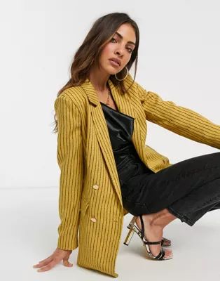 Liquorish double breasted blazer in mustard stripe | ASOS US