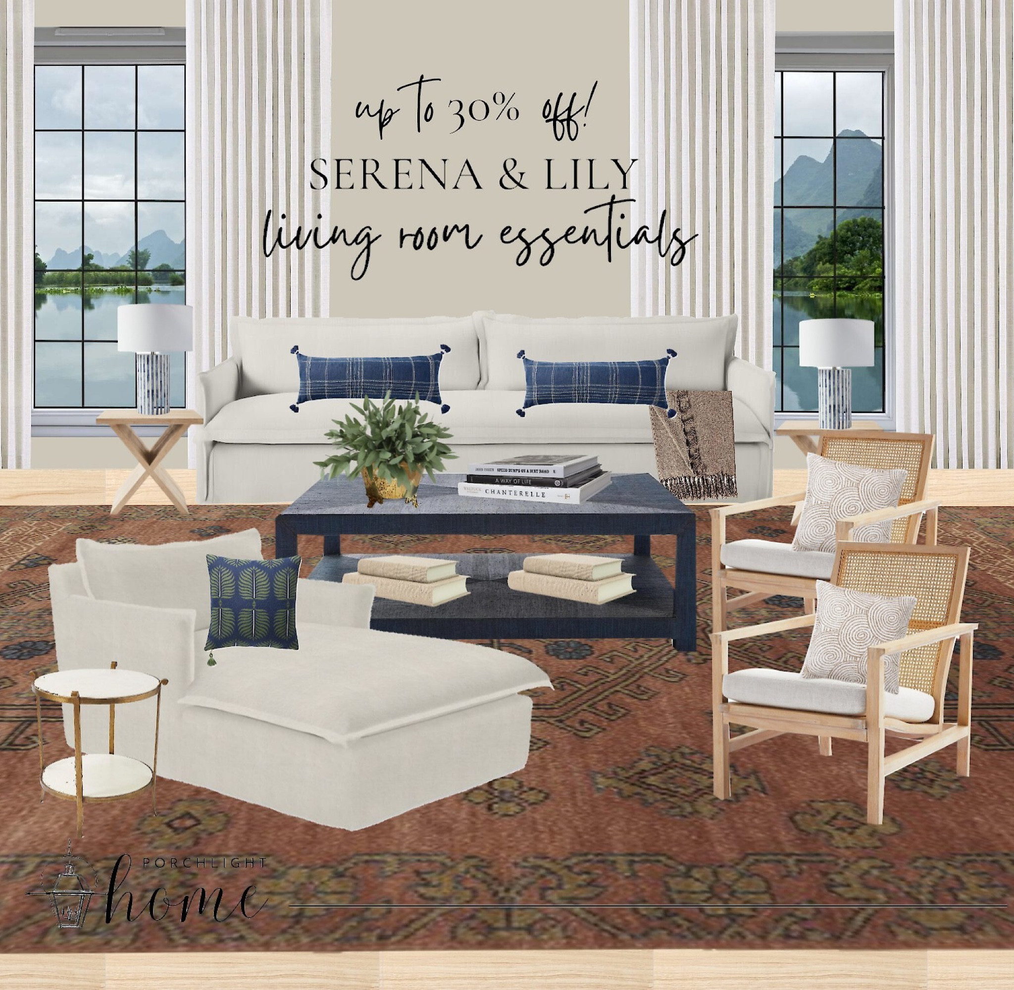 Living room essentials up to 30% off! Mixing a color-saturated, traditional rug like this one, with more neutral furniture is a great way to keep your home looking curated, current and uniquely your own. 💙 living room, Serena & Lily, living room decor, sale alert, sofa, rattan chair, chaise lounge, side table, coffee table, rug, lamps, blue living room, neutral living room, traditional decor, transitional decor

#LTKsalealert #LTKhome #LTKstyletip