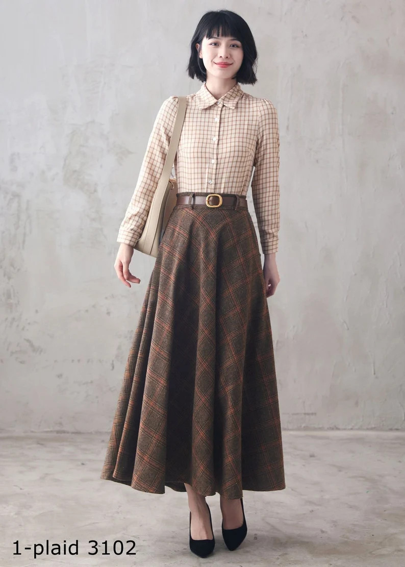 Wool Skirt, Long Wool Plaid Skirt, Tartan Wool Maxi Skirt, Vintage Inspired Swing Skirt, A Line F... | Etsy (US)