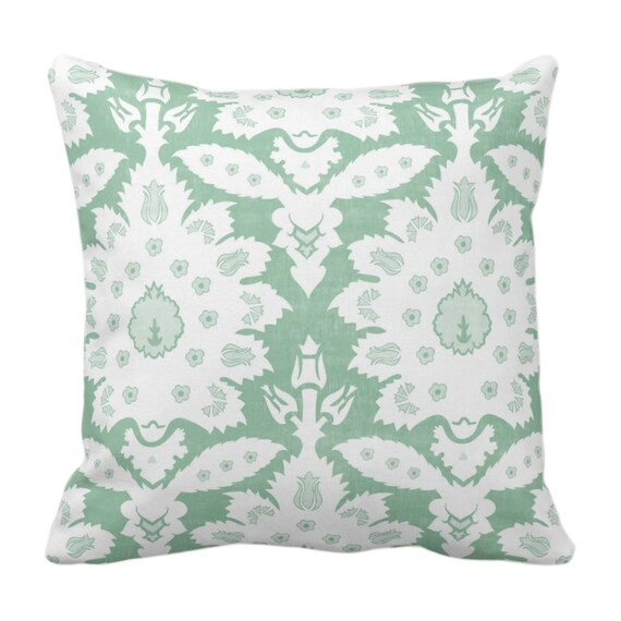 OUTDOOR Sofia Damask Print Throw Pillow/cover Celadon 4 16 | Etsy | Etsy (US)
