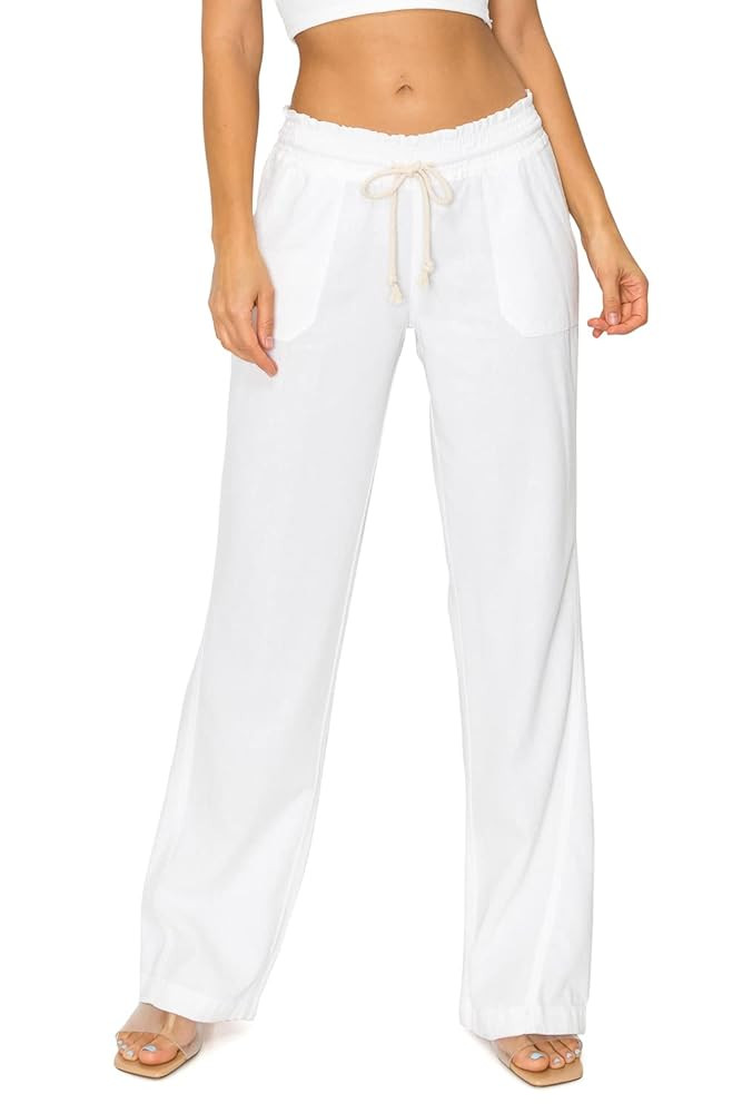 Cali1850 Women's Casual Linen Pants - 29", 32" Oceanside Drawstring Smocked Waist Beach Lounge Tr... | Amazon (US)