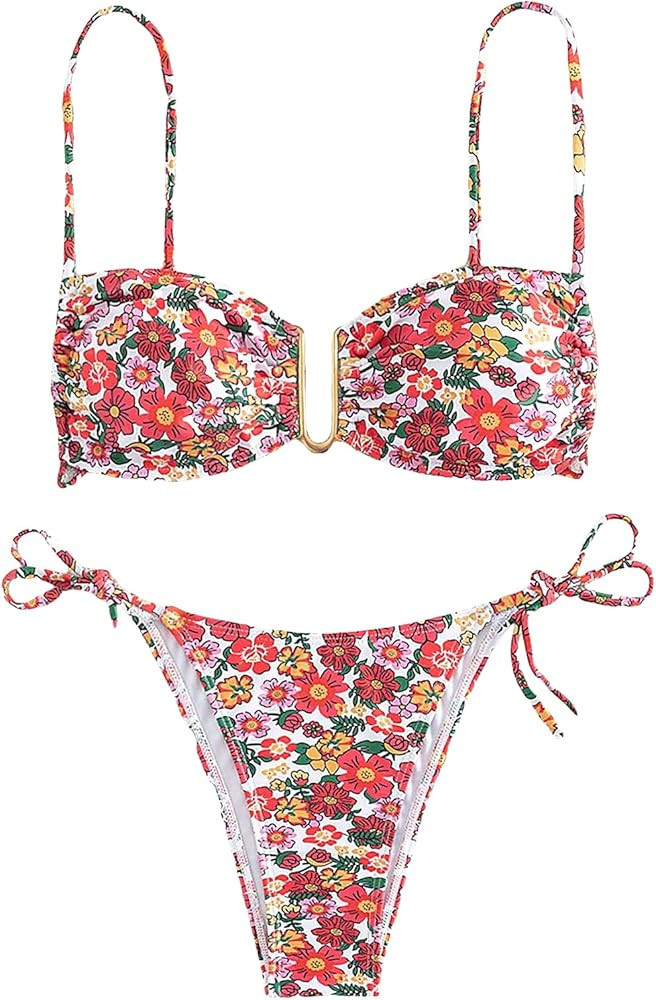 SOLY HUX Bikini Sets for Women Floral Print Tie Side Bathing Suits Two Piece Swimsuit | Amazon (US)