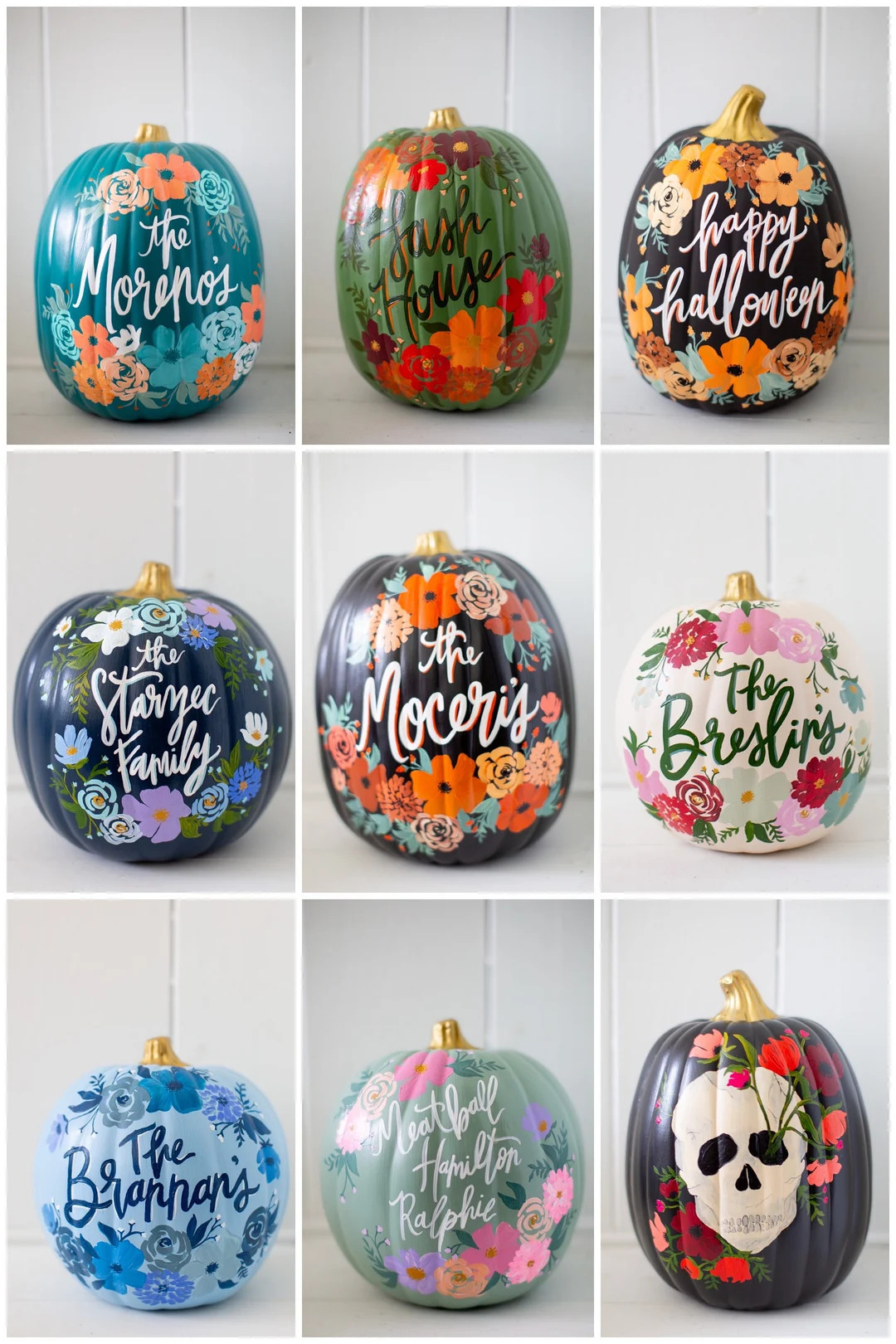 CUSTOM Hand Painted Faux Pumpkins - Customize Your Name & Floral Colors | Etsy (US)