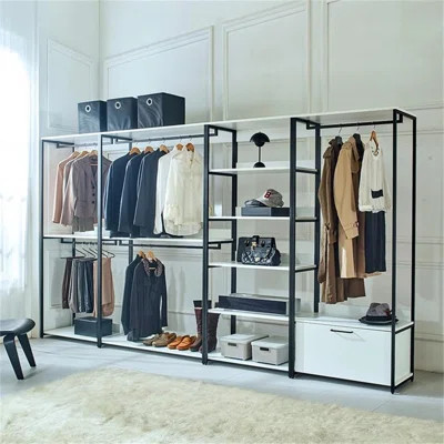 White Freestanding Walk in Wood Closet System with Durable Metal Frame Design | Wayfair North America