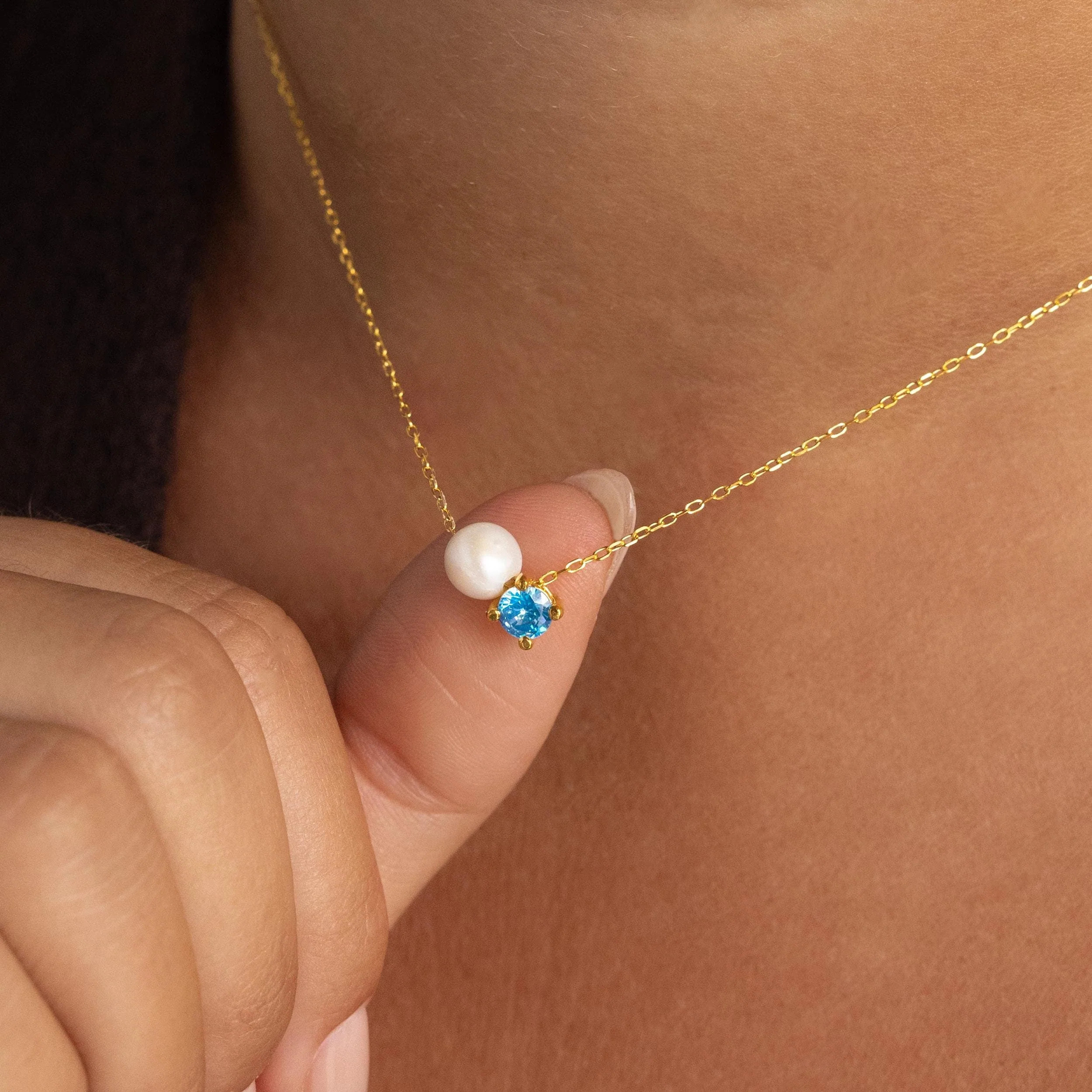 Pearl & Birthstone Necklace | Caitlyn Minimalist
