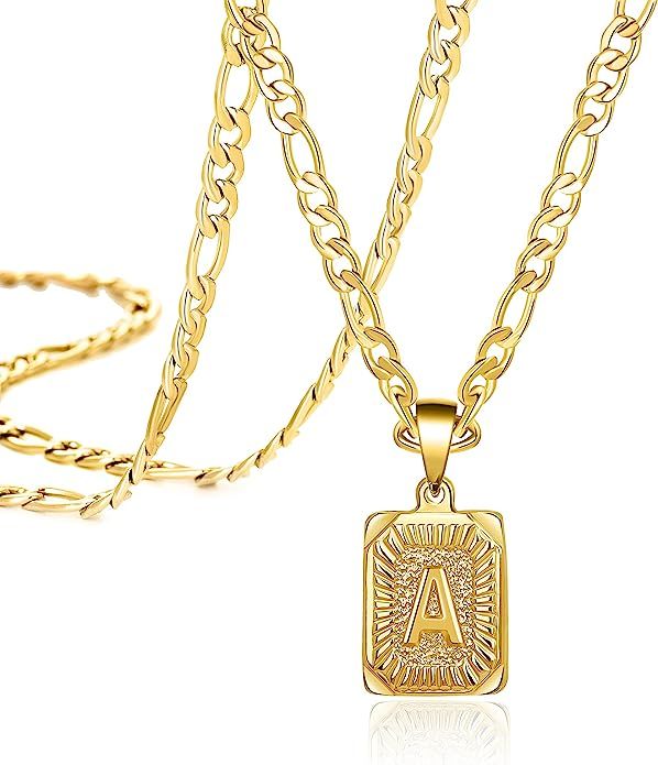 Joycuff 18K Gold Initial Necklaces for Women Men Teen Girls Best Friend Fashion Trendy Figaro Cha... | Amazon (US)