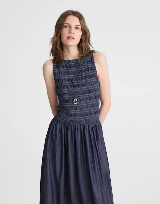Denim Smocked Boatneck Maxi Dress | Madewell