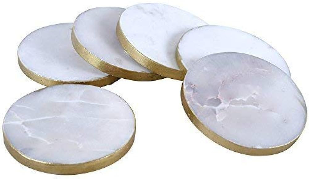 GoCraft Marble Gold Edge Coasters | Handcrafted White Marble Gold Painted Edge Coasters for Drink... | Amazon (US)