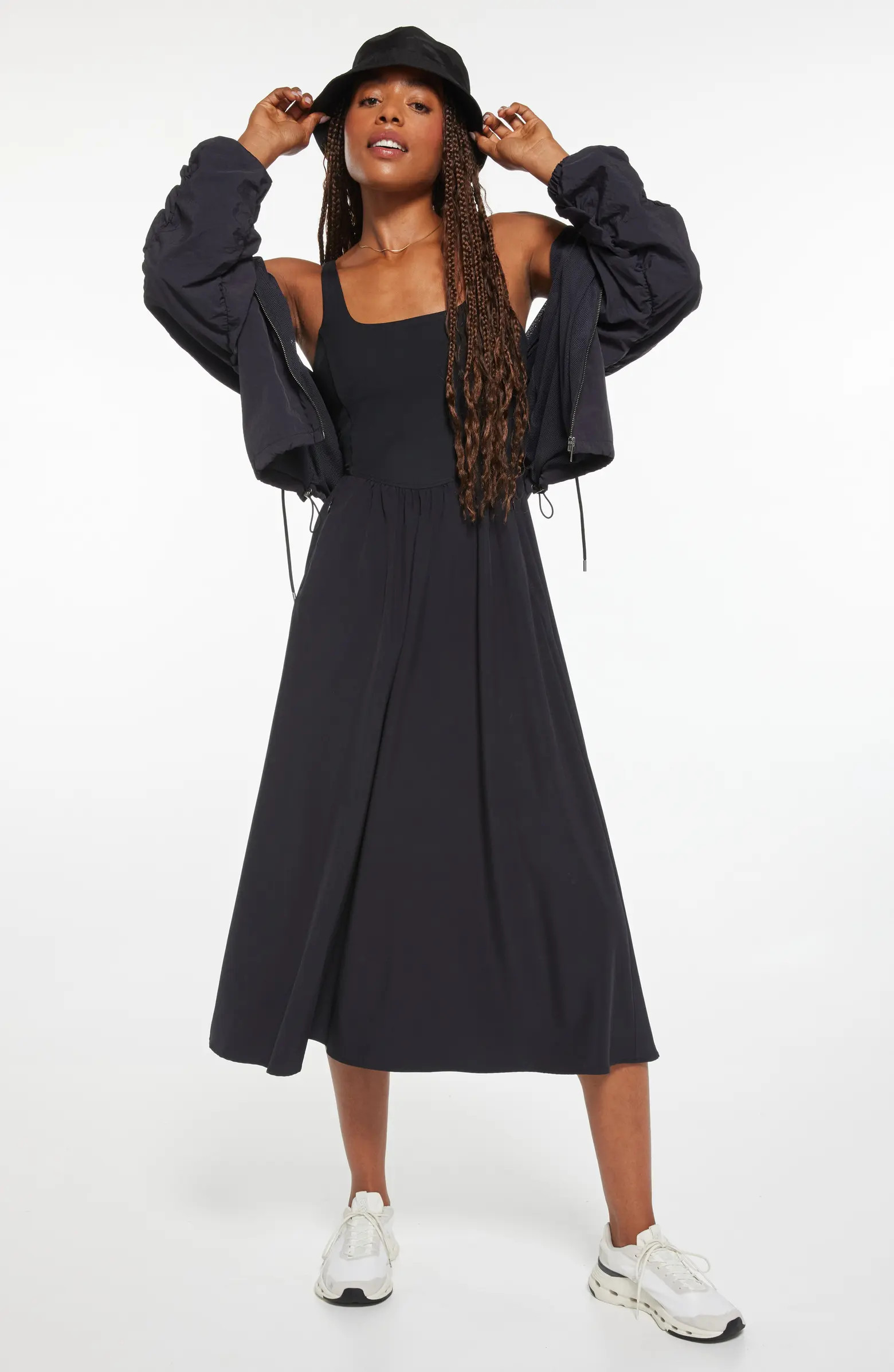 Zella Effortless Square Neck Midi Dress | Nordstrom | Nordstrom