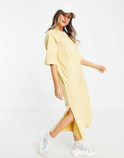 Monki Kenny midi t-shirt dress in yellow | ASOS (Global)