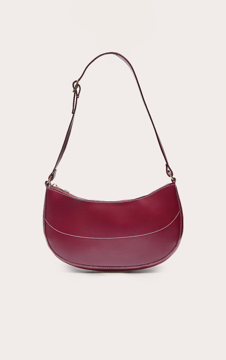 Burgundy PU Contrast Stitch Shoulder Bag | PrettyLittleThing US