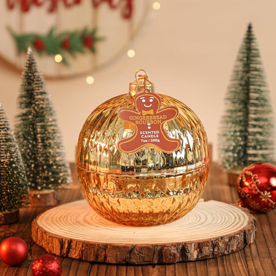 Christmas Ball Scented Candle, Bourbon Gingerbread Scented Candle, Gold Mercury Glass Craft Candl... | Amazon (US)
