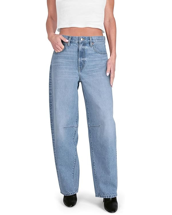 Womens Baggy Barrel Jeans Wide Leg Mid Rise Premium Denim Pants | Amazon (US)