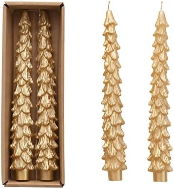 Creative Co-Op Unscented Tree Shaped Taper Candles, Gold, Boxed Set of 2 | Amazon (US)