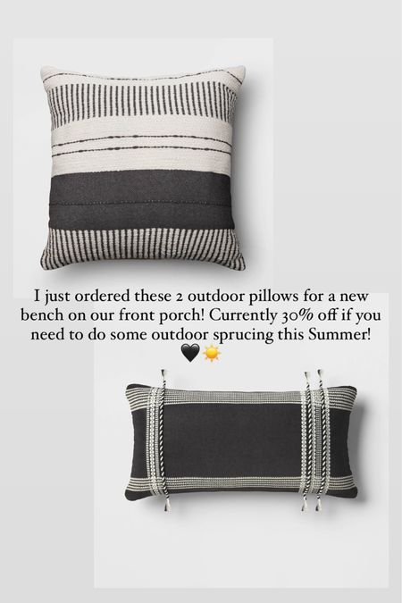 30% off outdoor pillows at target!🎯 I ordered these two for a new bench on our front porch 🖤

Outdoor decor, summer finds, patio, target home 

#LTKSaleAlert #LTKHome #LTKFindsUnder50