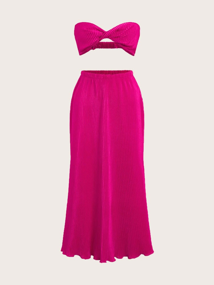 SHEIN ICON Damska odzież dwuczęściowa Falbankowe brzegi Twist Prosty Seksowne | SHEIN