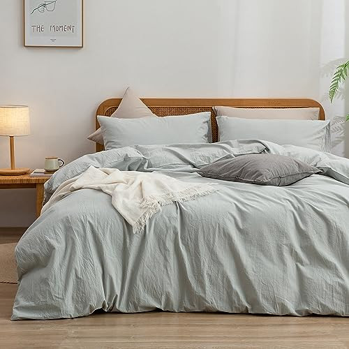BESTOUCH Duvet Cover Set 100% Washed Cotton Linen Feel Super Soft Comfortable Chic Lightweight 3 PCs Home Bedding Set Solid Northern Droplet Grey King | Amazon (US)