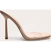 Nude Wide Fit Clear Strap Heeled Mules | PrettyLittleThing US