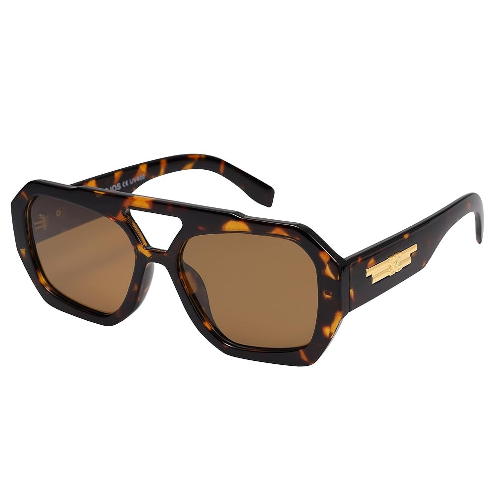 SOJOS Trendy Aviator Sunglasses for Womens Mens Polarized,Hexagonal Square Double Bridge Designer... | Amazon (US)