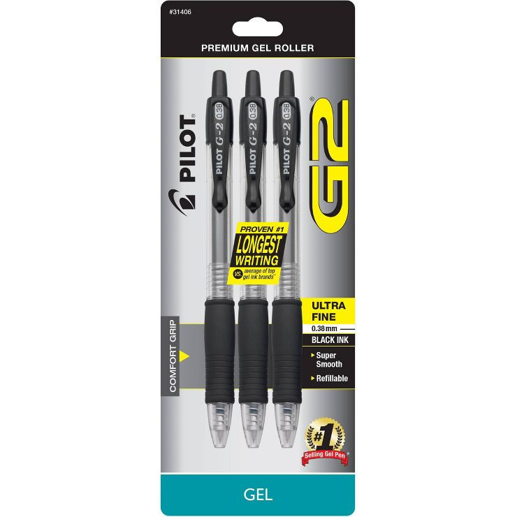 Pilot 3ct G2 Gel Pens Ultra Fine Point 0.38mm Black Ink | Target