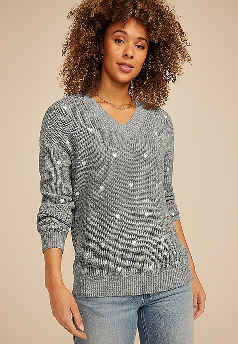 Heart Embroidered Sweater | Maurices