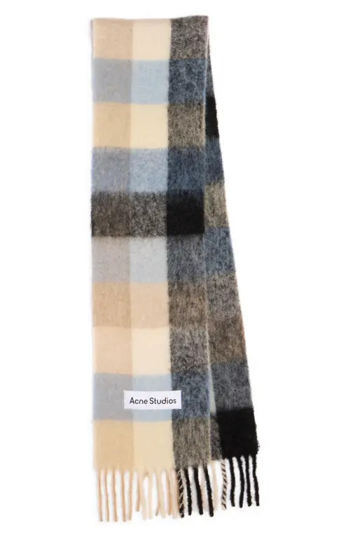 Acne Studios Vally Plaid Alpaca, Wool & Mohair Blend Scarf in Blue/Beige/Black at Nordstrom | Nordstrom