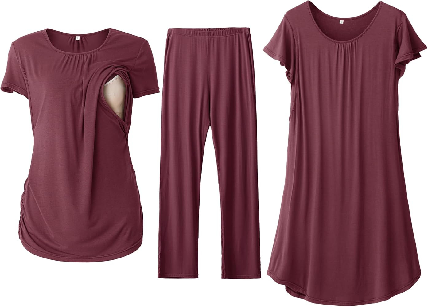 SUNNYBUY Women 3 PCS Maternity Nursing Nightgown Dress & Short Sleeve Breastfeeding Top & Pregnan... | Amazon (US)