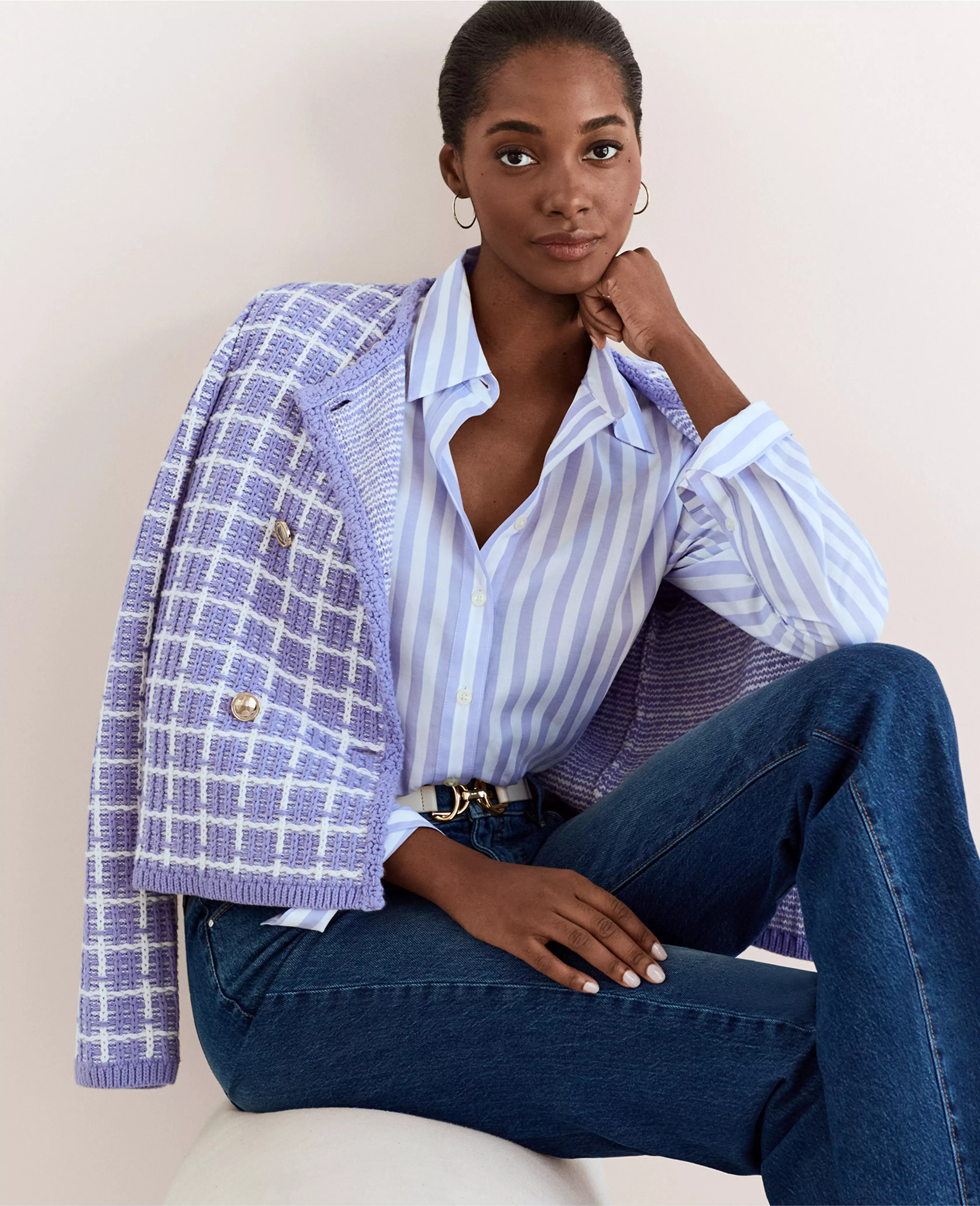 Plaid Stitch Sweater Jacket | Ann Taylor (US)